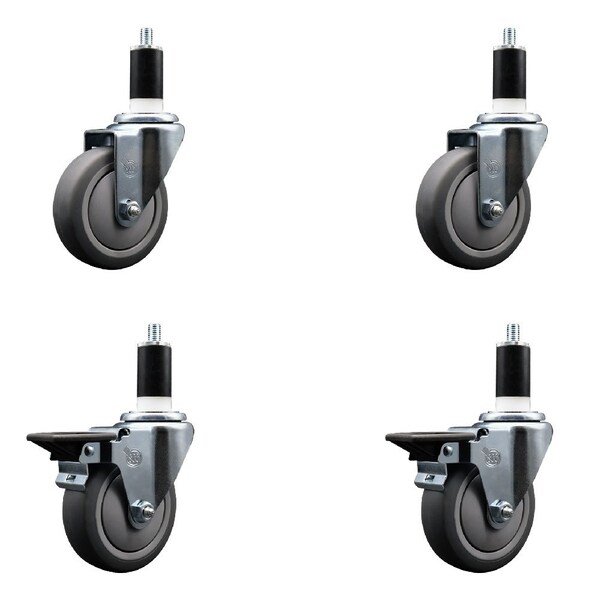 Service Caster 4'' Thermoplastic Rubber Wheel Swivel 1-3/8'' Expanding Stem Caster Set 2 Brakes, 4PK SCC-EX20S414-TPRB-2-PLB-2-138 - main